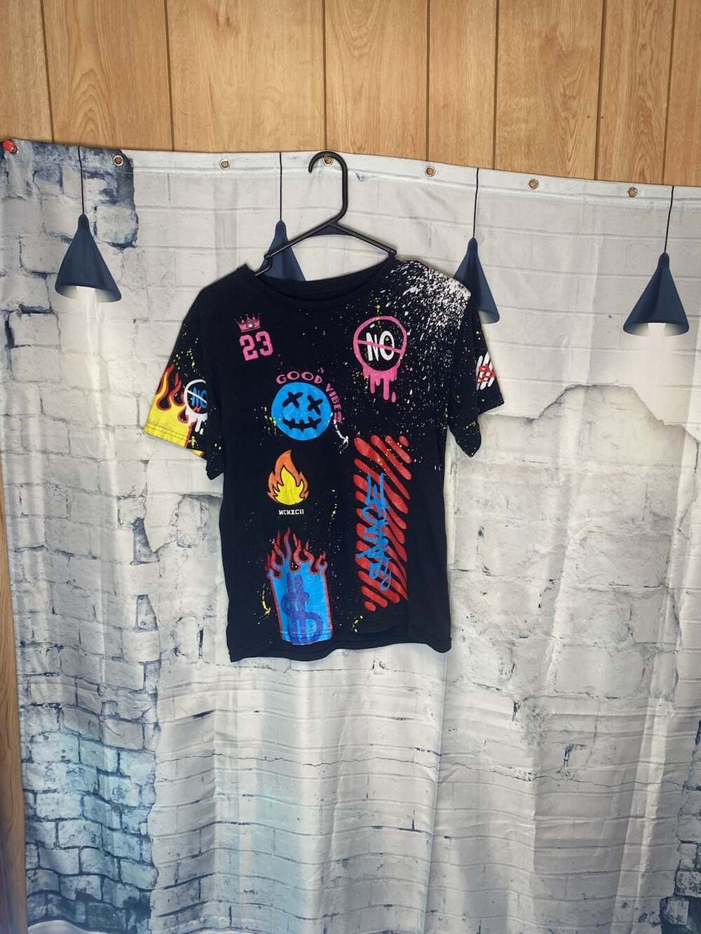 Graphic T-Shirt Black Multi Good Vibes Flame Print
